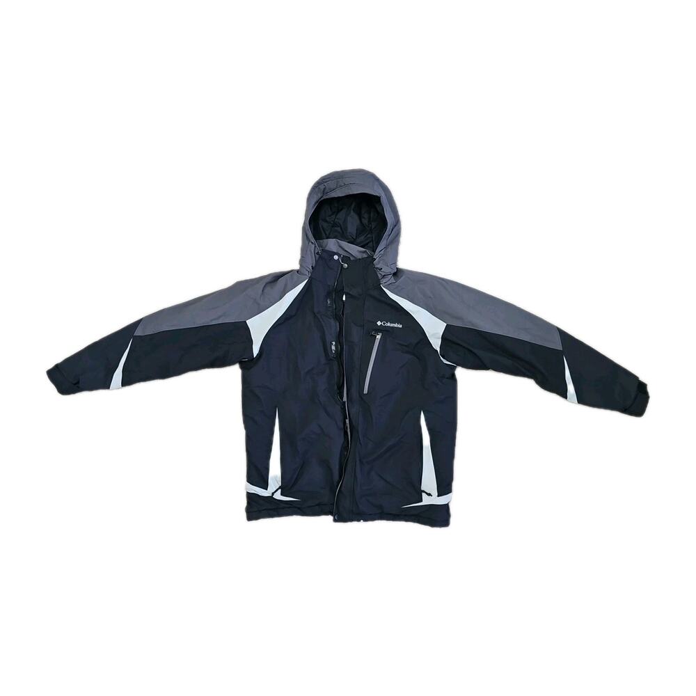Columbia Jacket Mens Black Grey Waterproof Hoodie Jacket Size Large Pockets Zip